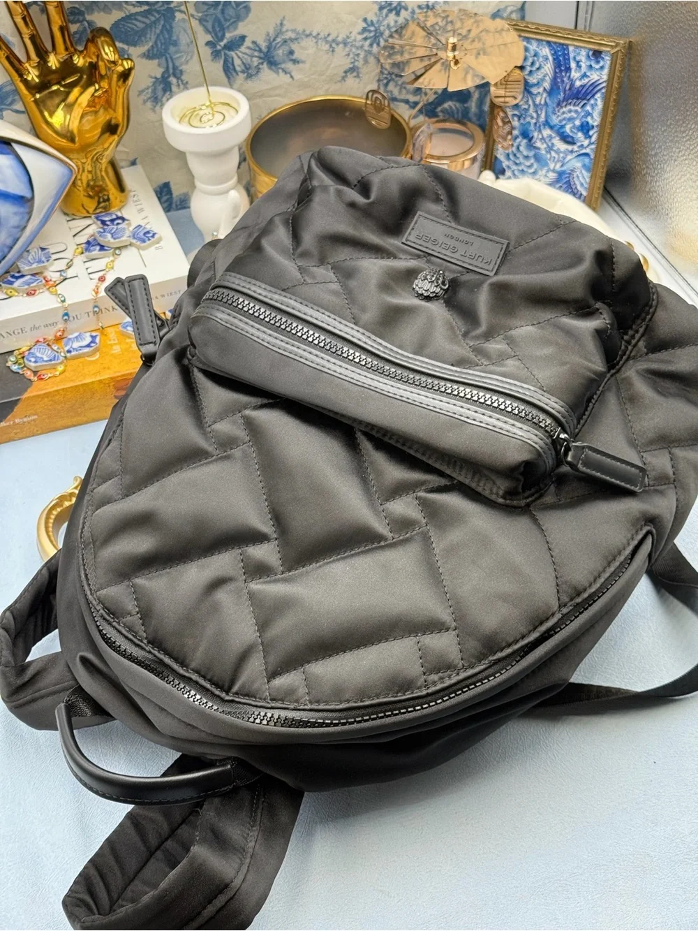 🆕 KURT GEIGER LONDON 🧿 NWOT Recycled Nylon Drench Zip Backpack, Black Nylon